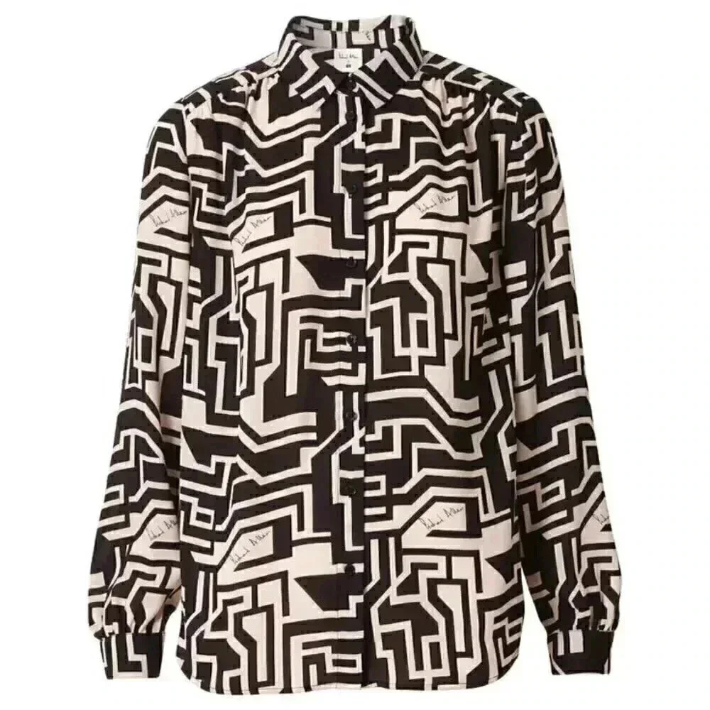 H&M x Richard Allen black and cream long sleeve tunic dress 12 - Picture 2 of 7